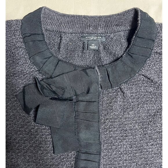 Ann Taylor Merino Wool Women's Medium Cardigan Sweater Ruffled Trim Bow Luxury - Picture 7 of 12